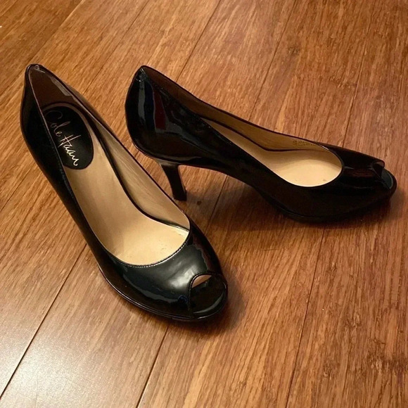 Cole Haan Nike Air glossy black peep toe pumps women’s 5.5 - Picture 1 of 11